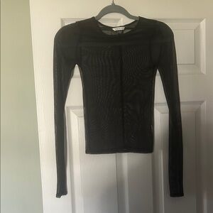 American Eagle Outfitters Black Mesh Long Sleeve Top
